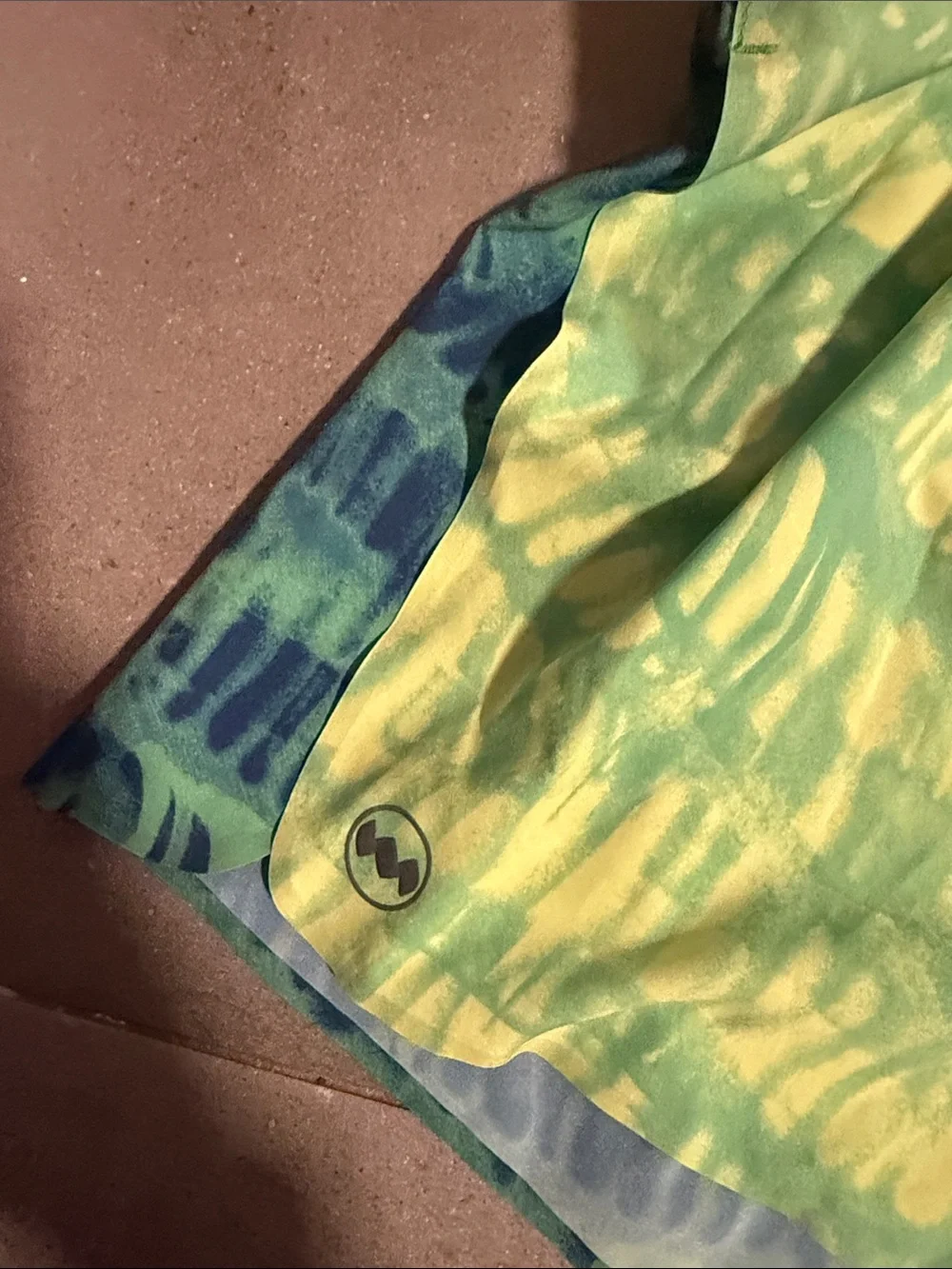 Janji Men's Split Neon Lime & Teal Tie-Dye Running Shorts